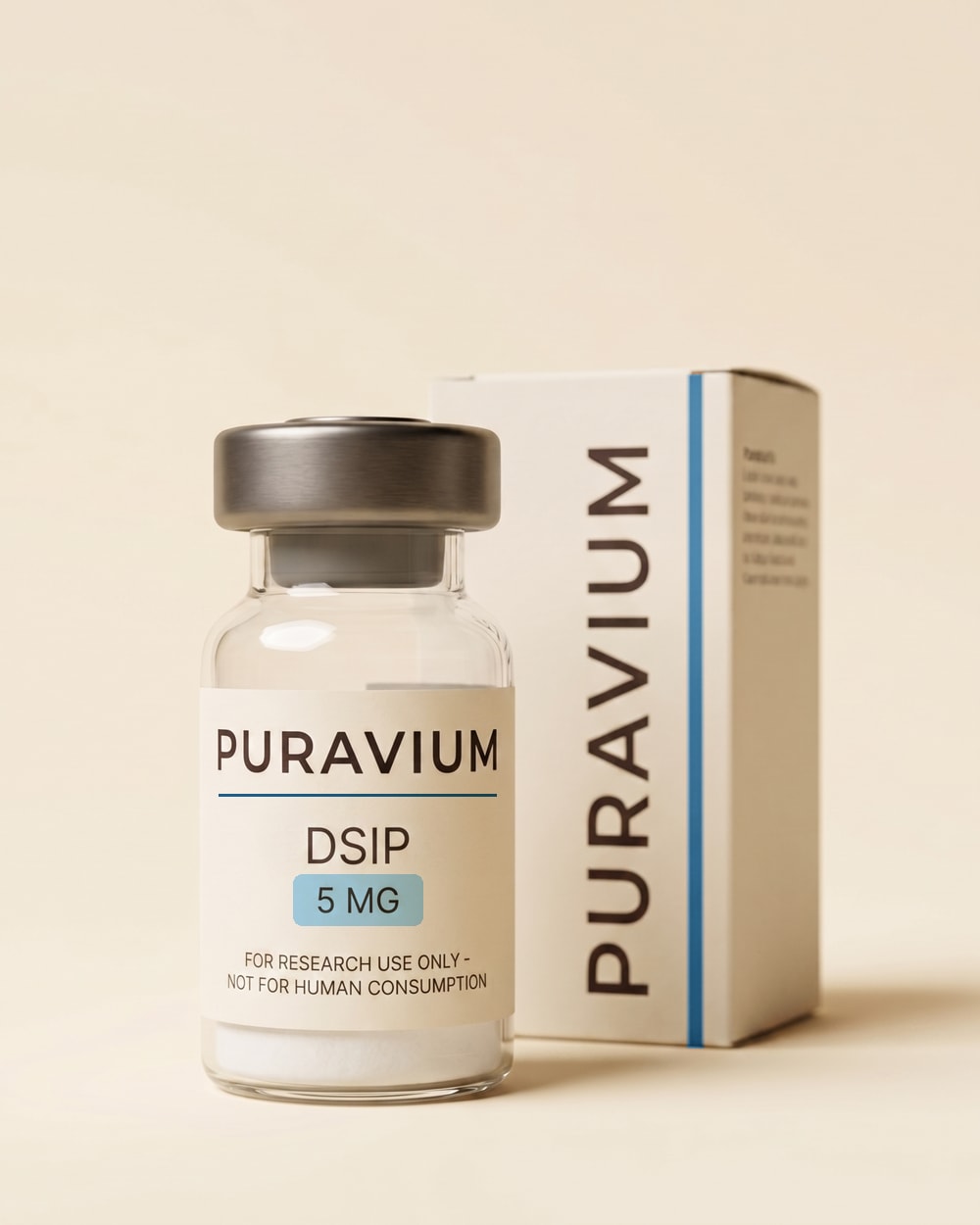 DSIP research vial, dark studio photograph