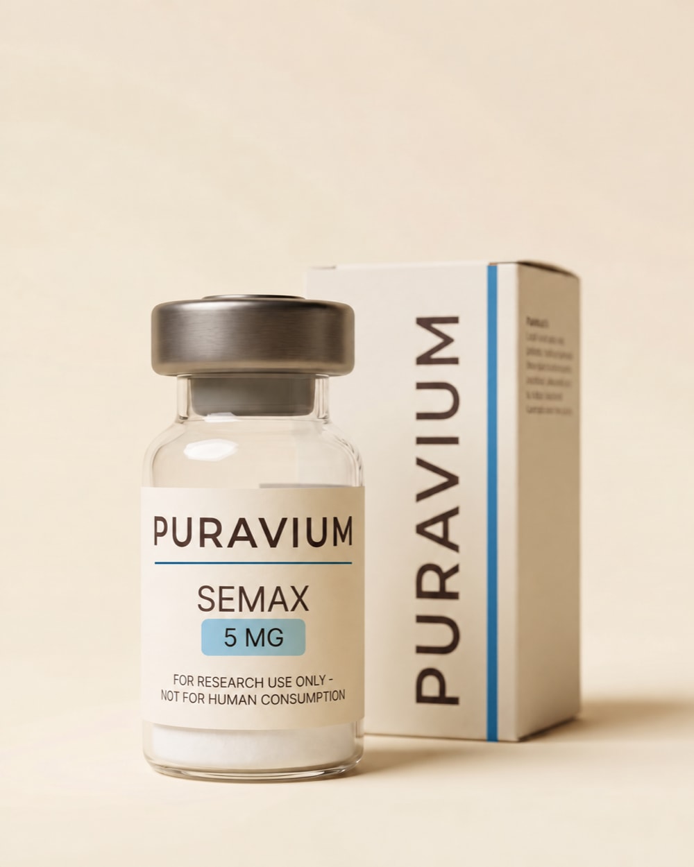 Semax research vial, dark studio photograph